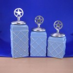 60002BLUE-STAR-SIL-CERAMIC CANISTER SET ROPE BLUE W/ STAR SILVER LIDS